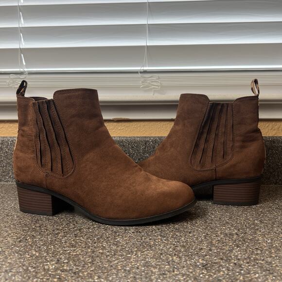 Lane Bryant Ankle Boots Block Heel Womens Sz 11W Brown Faux Suede Pull On Bootie - Picture 6 of 11